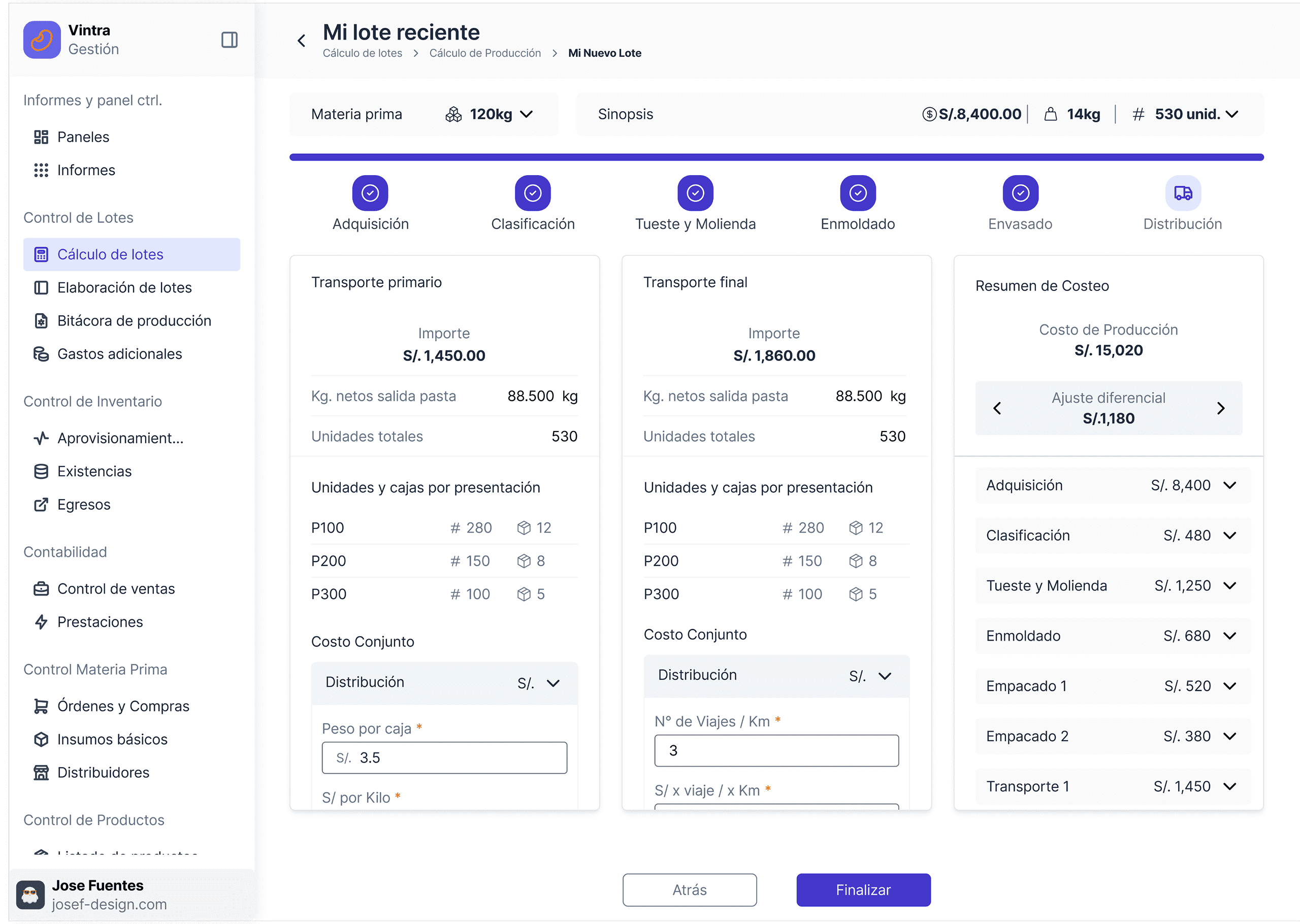 Chocolate Maker ERP — Order Costing
