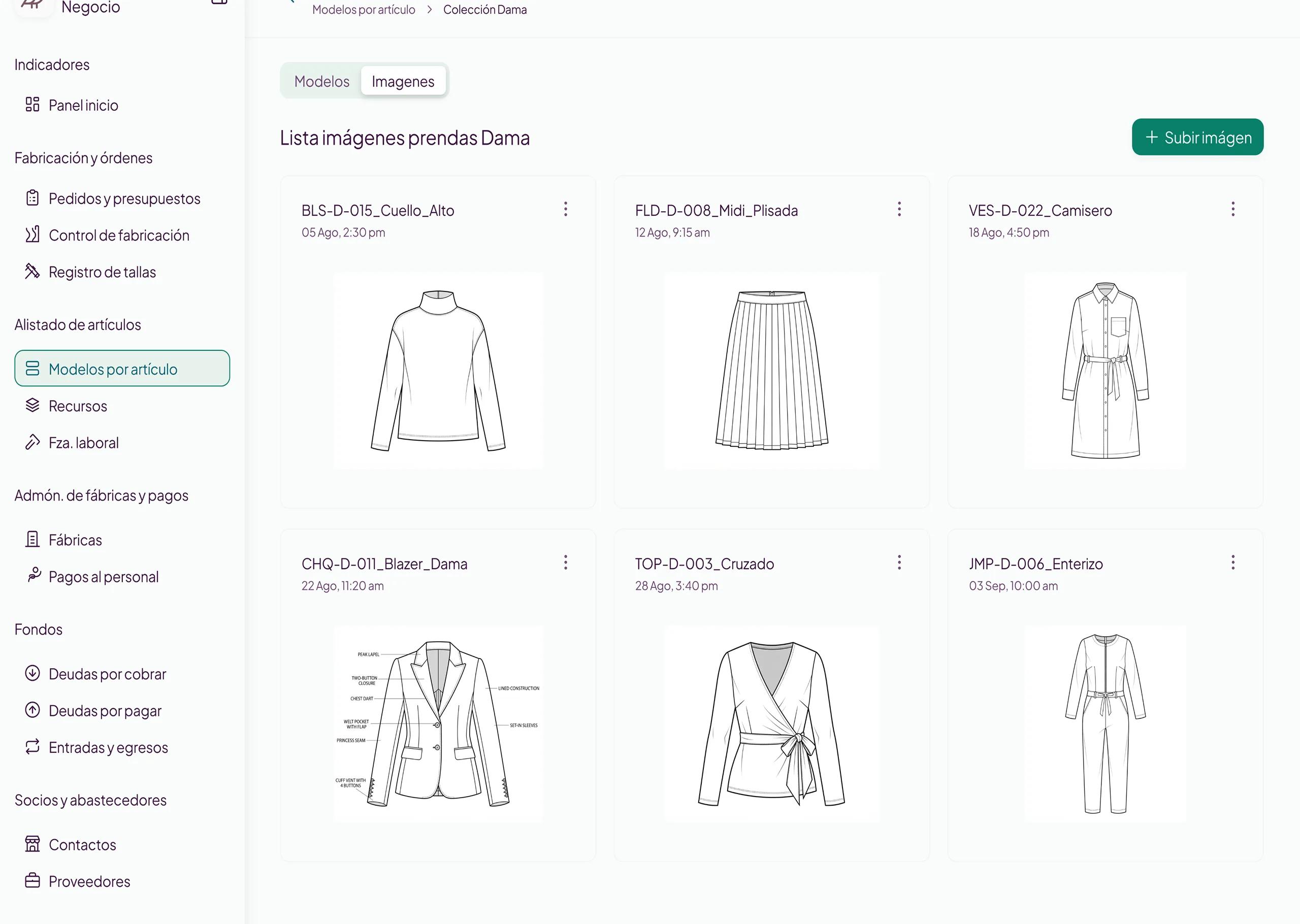 ERP textil en la nube — Plantillas prendas