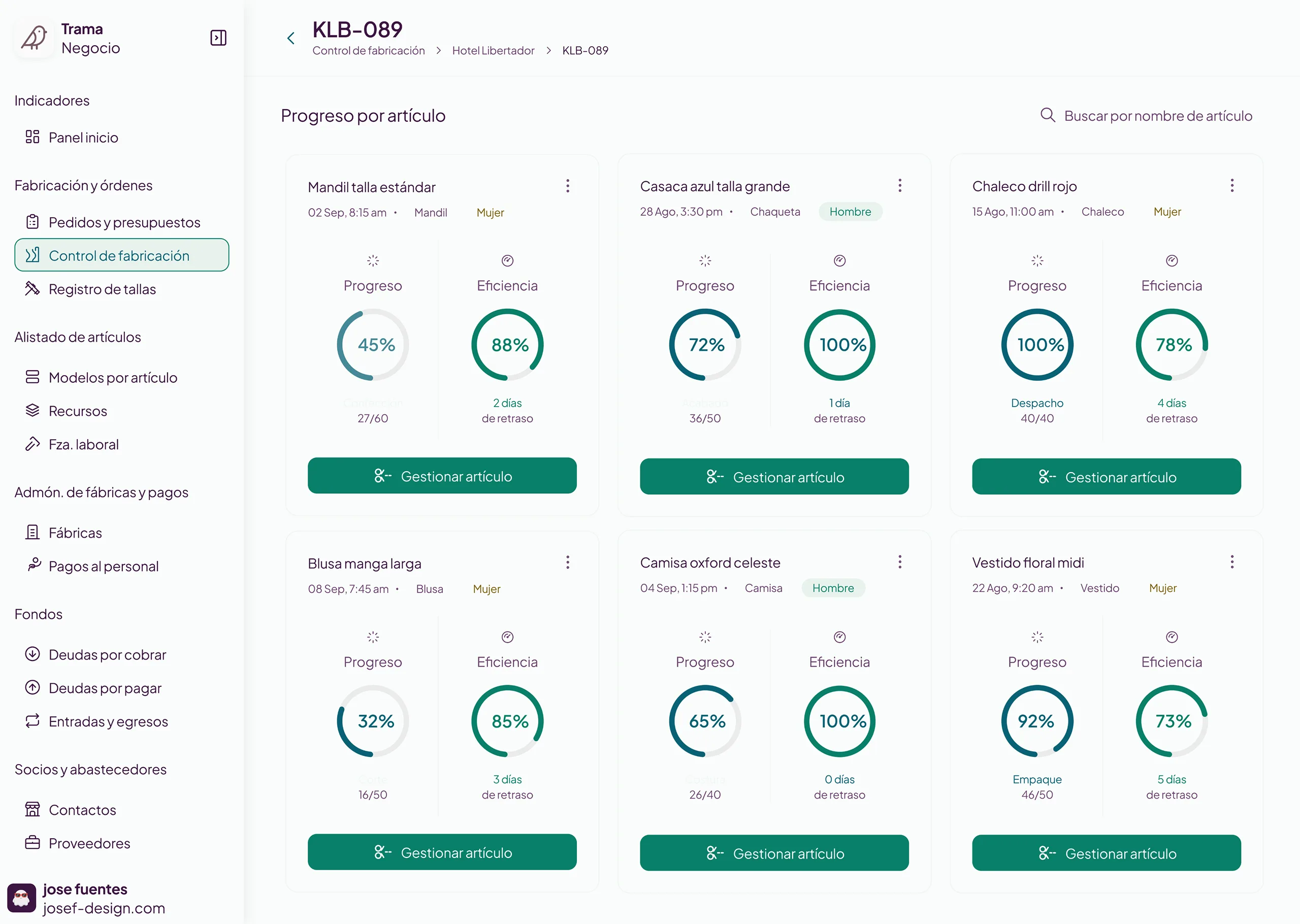 ERP textil en la nube — Seguim. producción