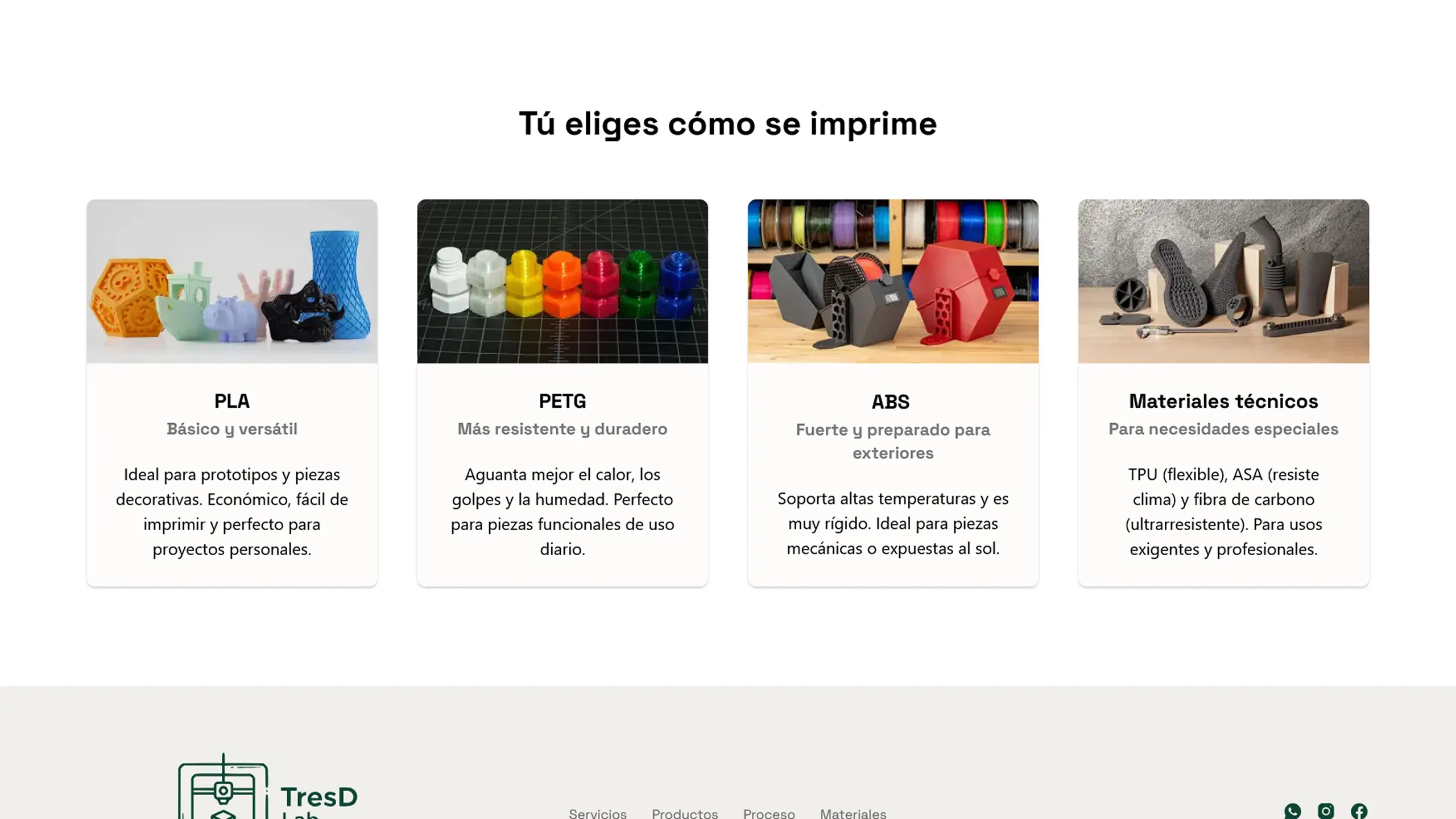 Web de impresión 3D — Materiales